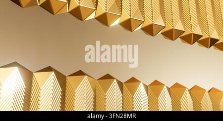 Luxury gold geometric 3D background with sharp crystalline shapes and elegant metallic lines, 3d render. Stock Photo