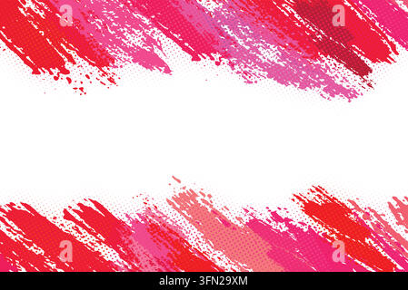 Dynamic red and crimson grunge brush stroke backdrop featuring subtle halftone dot patterns framing a central white copy space. Perfect for modern pas Stock Vector