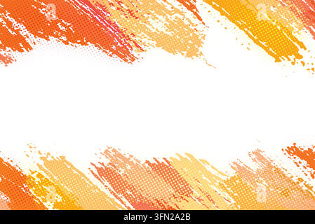 Vibrant orange and yellow grunge brush stroke background featuring a modern halftone dot pattern overlay and clean negative space in the center. Ideal Stock Vector
