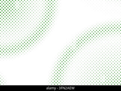 A vibrant green vector background showcasing an organic wave of halftone dots. The progressive sizing creates a fluid sense of motion and depth. This Stock Vector