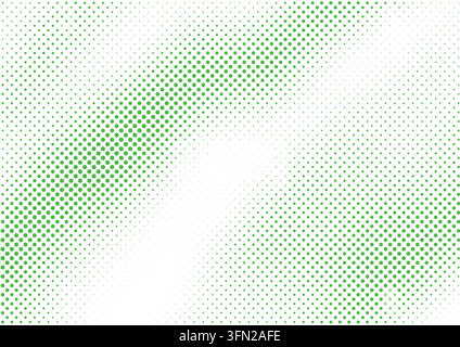 A vibrant green vector background showcasing an organic wave of halftone dots. The progressive sizing creates a fluid sense of motion and depth. This Stock Vector