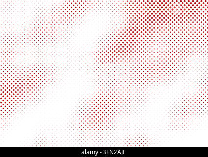 A vibrant red vector background showcasing an organic wave of halftone dots. The progressive sizing creates a fluid sense of motion and depth. This ve Stock Vector