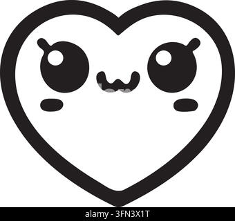 Cute cartoon style kawaii heart with happy face eyes and mouth smiling minimalist Vector icon. Stock Vector