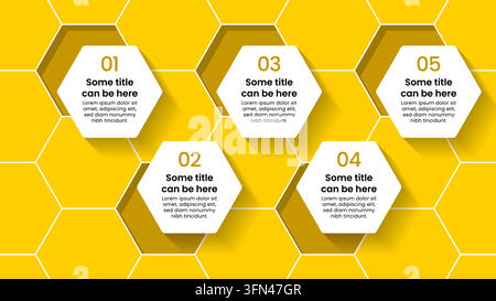 Infographic template with 5 options or steps. Honeycomb. Can be used for workflow layout, diagram, banner, webdesign. Vector illustration Stock Vector