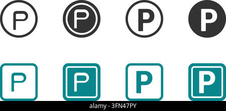 Car parking icon set, Modern parking icon collection, parking location, parking station, parking point. Parking sign icons, P letter parking symbols, Stock Vector