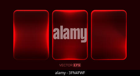 Three modern red neon-glowing frames on a dark background. Ideal for abstract design elements, banners, or text placeholders. Vector illustration Stock Vector