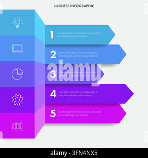 5 Steps 3D Ribbon Fold Business Infographic Template Stock Vector