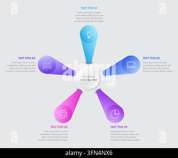 5 Steps Corporate Infographic with Neumorphic Center Circle Stock Vector