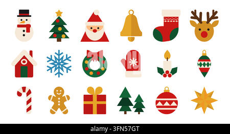 Christmas Geometric Element Set, Christmas Collection, christmas and new year icons Abstract ornaments, snowflakes, geometric trees and bold modern Stock Vector