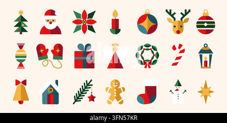 Christmas Geometric Element Set, Christmas Collection, christmas and new year icons Abstract ornaments, snowflakes, geometric trees and bold modern Stock Vector