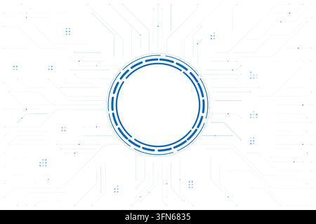 Luminous circular frame with angular electronic traces on a white background. Editable vector illustration with an open center. Stock Vector