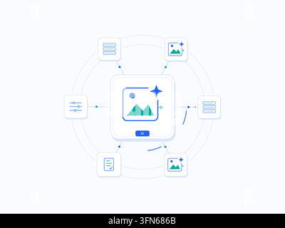 Generative AI creative tools with connected technology symbols and editable geometric shapes. Stock Vector