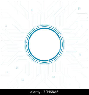 Luminous circular frame with angular electronic traces on a white background. Editable vector illustration with an open center. Stock Vector