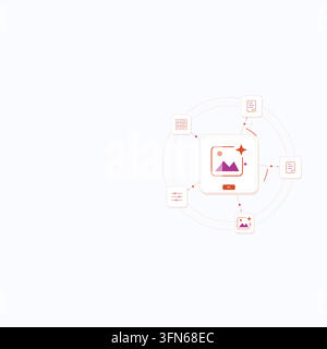 Generative AI creative tools with connected technology symbols and editable geometric shapes. Open space on the left for a headline. Stock Vector