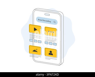 Brand storytelling for social media content, visual marketing and brand communication. Content strategy, narrative strategy and audience engagement for digital marketing, vector illustration. Stock Vector