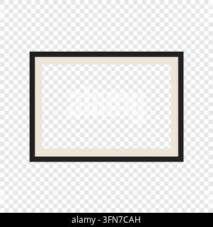 Vector mockup template of a thin black photo frame on a transparent background. Stock Vector