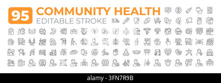 Community health line icons big set Stock Vector