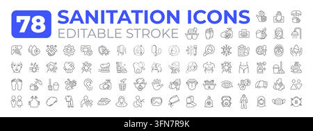 Sanitation line icons big set Stock Vector