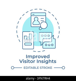 Improved visitor insights monochrome blue concept icon Stock Vector