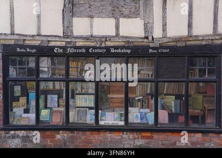 The Fifteenth Century Bookshop window under timber framing in Lewes, England. Stock Photo