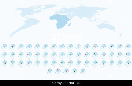 World Globe Icon Featuring African Flags, Alphabetically Sorted. Stock Vector