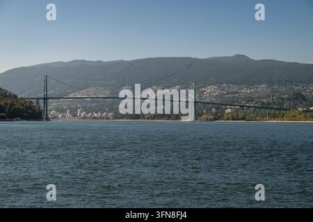 Beautiful view from Stanley Park to Lion's Gate Bridge, Vancouver Stock Photo