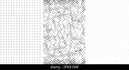Versatile collection of black and white halftone vector patterns, dotted textures, grunge dots, and geometric gradient screens for print. Stock Vector