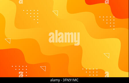 Orange and yellow gradient abstract vector background set featuring fluid wavy shapes, dynamic curves, and geometric dot patterns. Stock Vector