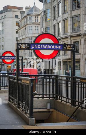 London Underground Entrance with Iconic Roundel Sign Stock Photo
