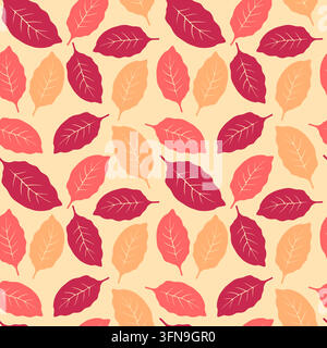 Repeating pattern featuring stylized fall leaves in vibrant red pink and orange colors on a light background Stock Vector