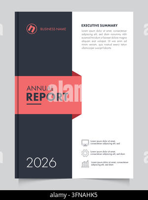 Corporate Annual Report Cover with Charcoal and Coral Pink Colors Stock Vector