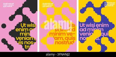Abstract liquid shape posters featuring fluid graphic compositions, minimalist typography, and vibrant color blocks. Stock Vector