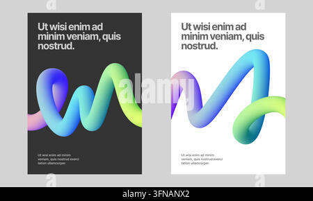 Abstract fluid 3D wave gradient posters featuring dynamic curves and modern typographic layouts. Stock Vector