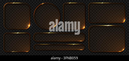 Luxurious gold frame with glowing glass button and premium golden box design for elegant web interfaces and modern digital projects Stock Vector