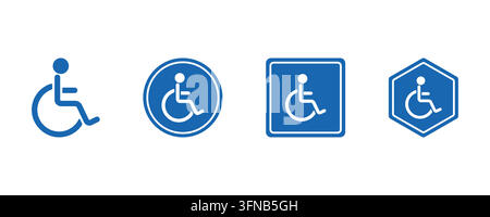 Vector illustration featuring blue wheelchair accessibility symbols and geometric frames isolated on white background. Stock Vector