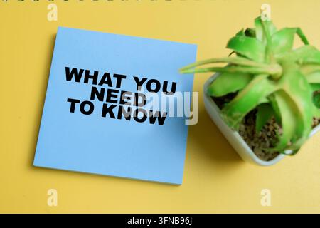 Concept of what you need to know write on sticky notes isolated on table. Stock Photo