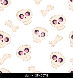 Seamless vector pattern with Halloween skulls and bones Stock Vector