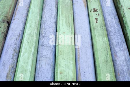 Rustic Painted Wooden Planks With Green Gray Stripes Stock Photo