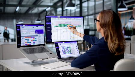 Human Resources Manager Uses Laptop To Plan Staff Shifts And Schedules Stock Photo