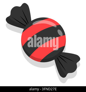 Bold red and black striped wrapped candy with glossy highlights and soft shadow isolated on white, ideal for confectionery, sweet and decorative desig Stock Vector