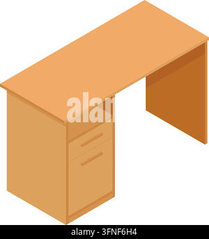 Isometric Wooden Office Desk Vector Illustration Stock Vector
