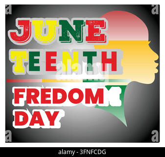 Celebrating Juneteenth Freedom Day, featuring bold colorful text and a silhouette design symbolizing equality and unity. Represents an important cultu Stock Vector