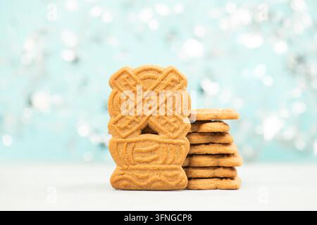 Spekulatius cookies or biscuits, spiced gingerbread with cinnamon, clove and cardamom, traditional christmas holiday pastry, homemade baking Stock Photo