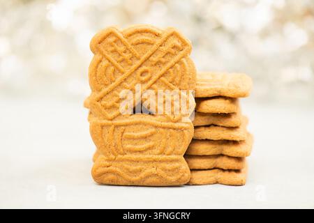 Spekulatius cookies or biscuits, spiced gingerbread with cinnamon, clove and cardamom, traditional christmas holiday pastry, homemade baking Stock Photo