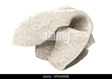 Linen napkin on a white background, macro shot. Top view. Stock Photo