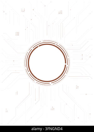 Luminous circular frame with angular electronic traces on a white background. Editable vector illustration with an open center. Stock Vector