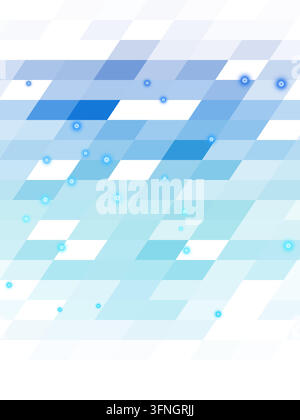 Layered parallelogram tiles form luminous horizontal bands on a white background. Scattered luminous points accent the geometric surface. Stock Vector