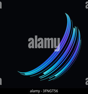Rectangular gradient strips with squared ends wrap around an invisible sphere to form a spherical ribbon wave on a black background with left copy spa Stock Vector