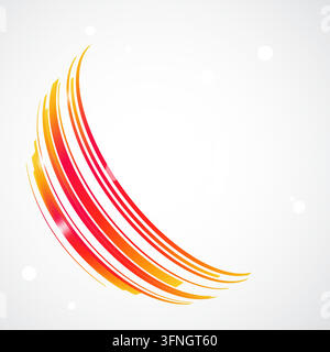Rectangular gradient strips with squared ends wrap around an invisible sphere to form a spherical ribbon wave on a soft gray vignette background with Stock Vector