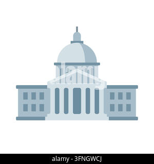 Stylized Flat Vector Illustration of a Government Capitol Building with a Dome and Columns on white background isolated Stock Vector